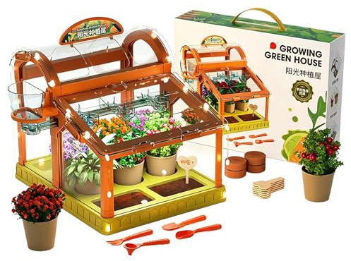 Kit de Cultivo de Plantas Niños - Científico Invernadero Interior con Luz Crecimiento LED | Set Jardinería Educativo con System de Riego | Regalo Naturaleza Niños Niñas y Aula