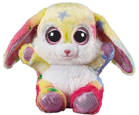 Bauer Spielwaren Heinrich Bauer_14234 Spielwaren Blickfänger Glitter Hase: Flauschiges Kuscheltier mit Glitzer-Augen, ideal auch als Smartphone-Halter, 15 cm, pink-bunt -14234