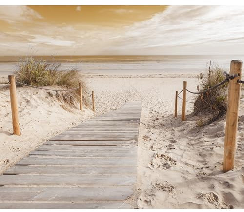 decomonkey - Papier Peint Panoramique Plage Mer 200x140 cm - Décoration murale moderne – Tapisserie décorative pour chambre salon - Mer paysage plage eau