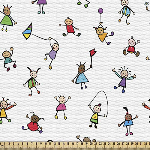 ABAKUHAUS Bunt Stoff als Meterware, Kinder Spielen im Feld, Qualität aus Gewebten Stoff Wohnaccessoires, 5M (148x500cm), Mehrfarbig