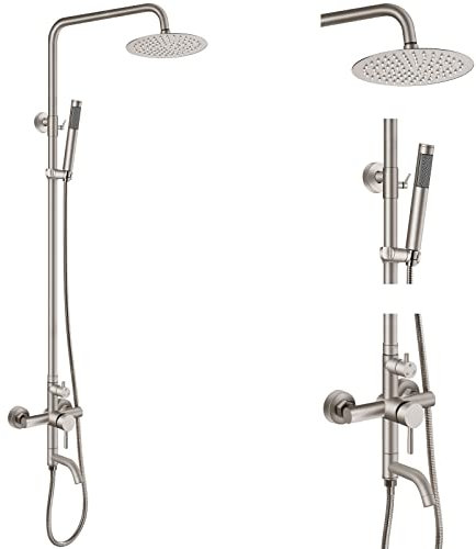 Aolemi Duscharmatur SUS304 mit dreifacher Funktion, gebürstetes Nickel, Wandmontage, Edelstahl-Duscharmatur-Set mit Handbrause, 20,3 cm Regenduschkopf