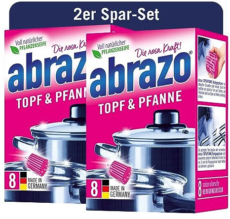 abrazo Olla y sartén | 16 Cojines de Limpieza, 2 x 8 Unidades para ollas y Cocina, Esponja de Lavado con jabón Vegetal Vegano, Esponja de Cocina, Esponja de Limpieza