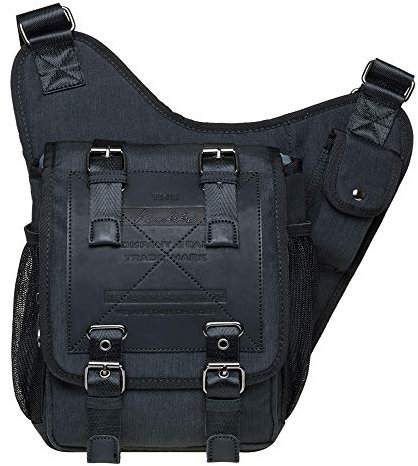 KAUKKO Herren Messenger-Bags Verstellbarem Sling Bag Retro Brusttasche Perfekt für Outdoorsport, Wandern, Radfahren, Schule 3.6 L (Schwarz JNL-FH03-1-03-FBA)