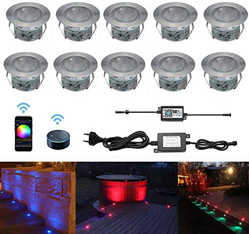 LED Bodeneinbaustrahler RGB 10er Set, Ø45mm WiFi Terrasse Einbauleuchten Kompatibel mit Amazon Alexa, Google Home, IP67 Wasserdicht App Steuerbar LED Außen Boden Licht für Küche Garten Treppen Balkon