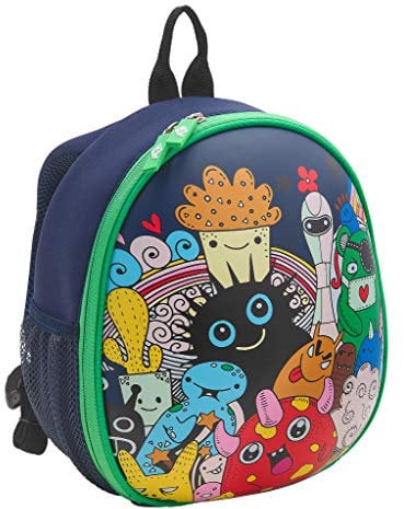 WEDO 2433304 Kinder-Rucksack Monster, stabile Frontseite, 2 Netztaschen außen, mehrere Netztaschen innen, gepolsterte Tragegurte, sehr leicht, leicht zu reinigen