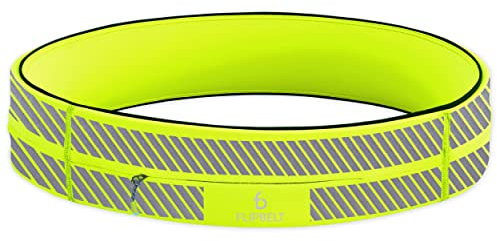 FlipBelt Zipper - Laufgürtel für Handy & kleines Zubehör - Sport-Bauchtasche für Damen und Herren - L - Reflektierendes Neongelb