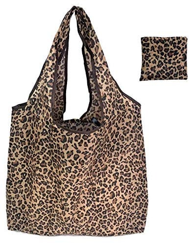 Extra Large Reusable Foldable Ladies Shopping Bag Eco Tote Handbag Fold Away Shopper Bag UK (Classic Leopard Print)