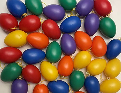 khevga Deko Ostern: Ostereier aus Kunststoff mit Band bunt 36er Set 60er Set für draussen und innen (36er Set)