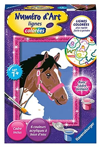 Ravensburger – Numéro d’Art mini format – Cheval dans les nuages – Loisir créatif – Kit de peinture par numéros – Avec cadre brillant – Activité déten