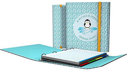Grafoplás 88212631 Ringbuch A4 mit 4 Ringen mit Klappe, Gummibandverschluss, inkl. Ersatzeinlage und Register, Wise Planet, Pinguin