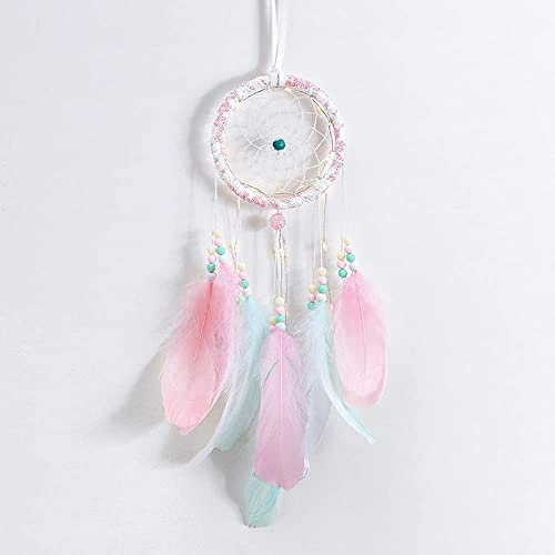 Traumfänger Handgemachte,Rosa Traumfänger Feder Hängen Klein Traumfänger Wandbehang Dreamcatcher Ornament Wohnkultur für Mädchen Kinder Home Decoration Baby Shower Auto Hochzeit Festival Geschenk