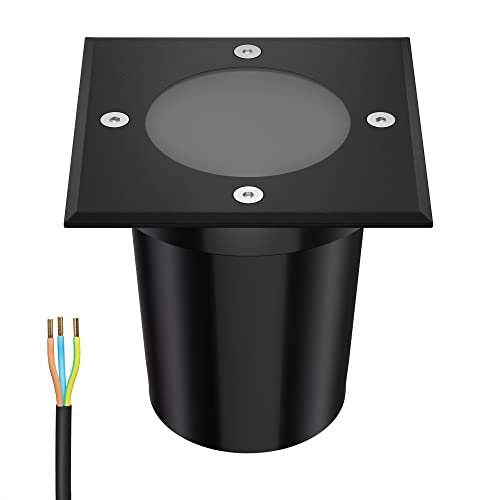ledscom.de Bodeneinbauleuchte RELI für außen, IP67, schwarz, eckig, 11 x 11cm, 1x GU10 max. 15W, gefrostet