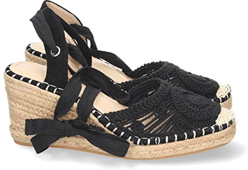 shoes&blues.es 62706-Sandalias de Cuna para Mujer, Forrada de Yute, Comodas, con Pala Entrelazada, y Cierre de Cordones, Primavera Verano 2022. Talla 37 Negro