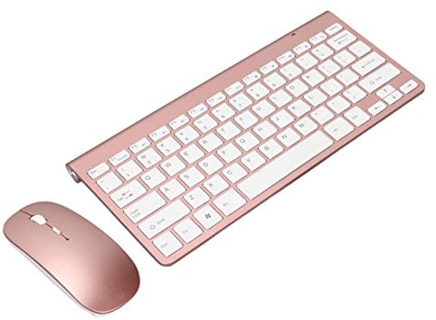 Bewinner Wireless Keyboard Mouse Combo, Ultra Thin Computer Keyboard and Mouse Set, Compact Keyboard for Laptop, 10m Connection, Portable Keyboard for Computer,PC(Rose Gold)