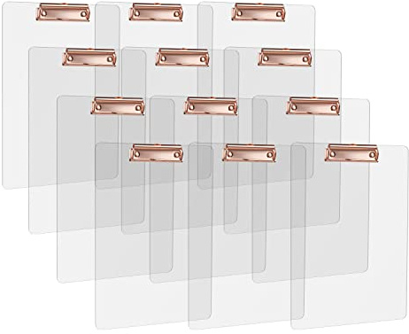 MSDADA Schreibmappe mit Roségold Metalklemme, Acryl Transparent Klemmbrett Größe A4 hoch Klemmbrettmappe(12 Stück)