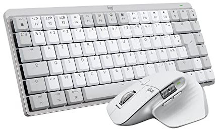 Logitech MX Mechanical Mini pour Mac Clavier sans Fil Illuminé + MX Master 3S pour Mac - Souris Bluetooth sans Fil avec Défilement Ultra-Rapide - Pale Grey - Clavier Français AZERTY