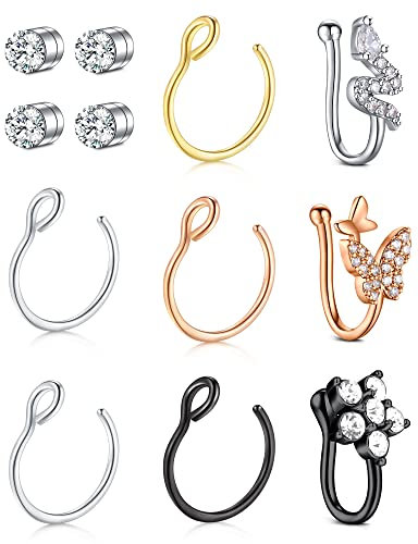 Incaton Fakenasenringe Edelstahl Fake Nasenpiercing Non Piercing Faux Tragus Clip Fake Piercing Nase Ring Hoop