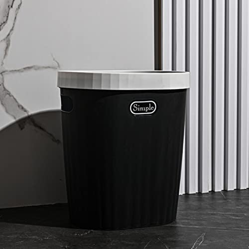 Petite poubelle en plastique – Poubelle de bureau blanche avec poignée intégrée – Corbeille fine pour salle de bain, chambre à coucher, bureau à domicile, salon, cuisine (12 L, noir)