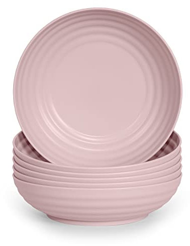 Juego de 6 Platos de Plastico Duro Reutilizables e Irrompibles para Fiestas y Eventos. Classic Rosa (Hondos 22 cm)