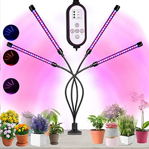 LED Grow Lights for Indoor Plants,84 LEDs Full Spectrum LED Grow Light with 10 Dimming Level& 4 Head Grow Lamp,360°Adjustable Gooseneck Lamp for Seedlings and Succulents with Timer