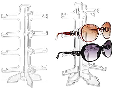 2 Stück Brillenständer, Sonnenbrillen Brillenhalter Transparent Kunststoff Brillenregal 4-Lagen Brillen Aufbewahrungs Präsentationsregal, für AufbewahrungSonnenbrillen, Myopia-Brillen, Planspiegel