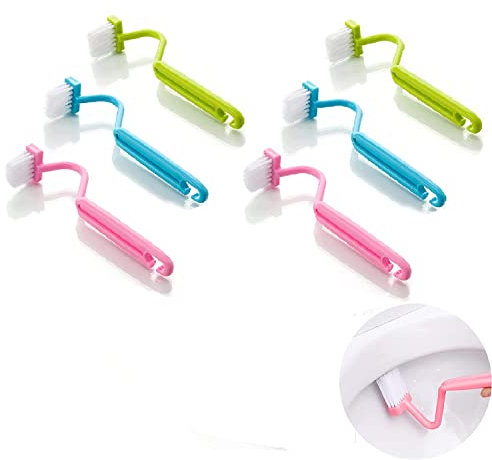 Kiuiom Cepillo de Borde de Inodoro V,Cepillo de Borde de Inodoro,Cepillo de Inodoro Curvo,Escobilla de Baño,6PC Cepillos de Limpieza Multifunción para Esquina de Inodoro Mango Curvo para el Hogar