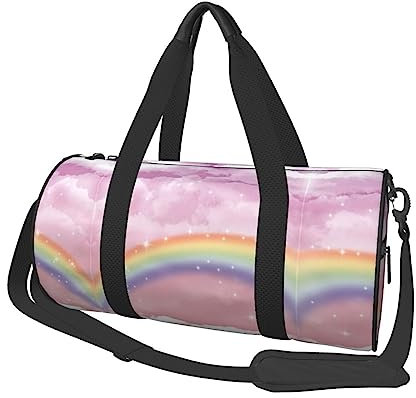 Bunte Regenbogen-bedruckte runde Seesack, leichte Reisetasche, Sporttasche für Herren und Damen, Schwarz , Einheitsgröße