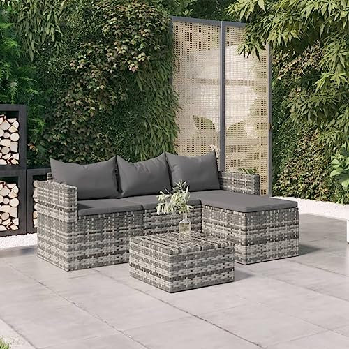 3-TLG. Garten-Lounge-Set mit Kissen Grau Poly Rattan, Polyrattan Lounge wetterfest Gartenlounge Gartenmöbel Set Grau