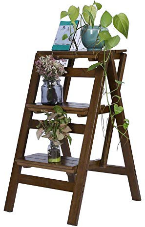 Trittleitern, zusammenklappbare Leiter, Hocker, Treppen, Multifunktionsregale, 3-lagiger Blumenständer, Schuhregal, Bambus, Retro-Farbe (42 x 54 x 75 cm)