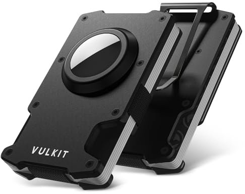 VULKIT Porte-Carte de crédit avec Pince à Billets Portefeuille métallique Mince en Aluminium avec Support Airtag Blocage RFID Portefeuille Porte-Cartes pour Hommes