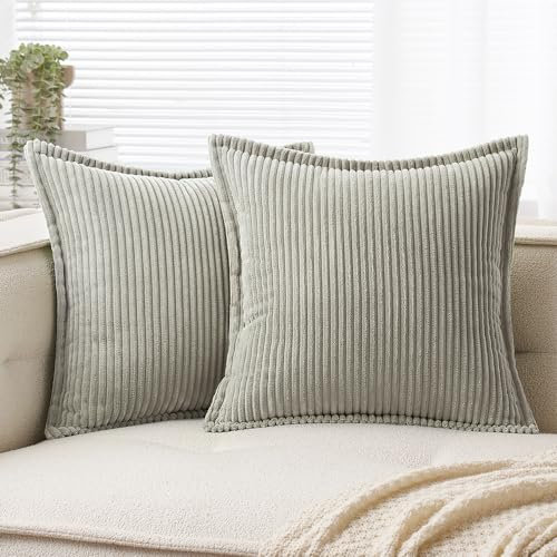 EMEMA Kordsamt Kissenbezug Weiche Kissenhülle Dekorative Sofakissen 50x50 cm 2er Set Dekokissen Moderne Zierkissenbezug Gestreifte Kissenbezüge für Wohnzimmer Schlafzimmer Hellgrau