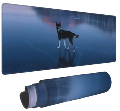 Husky Dog on a Frozen Lake Print Large Mouse Pad Non-Slip Desk Pad Protector Computer Keyboard Pad for Office Home 80 * 30 cm