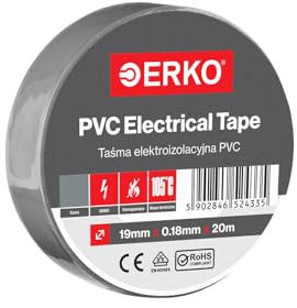 ERKO Cinta aislante Gris PVC 19mm x 20m Reparación de conductos eléctricos, Alta flexibilidad con fuerte adhesión, Resistente a productos químicos, Cloruro de Polivinilo