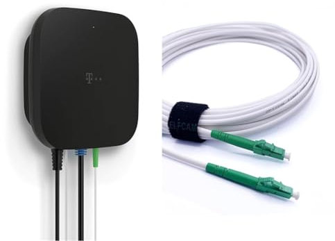 Telekom Glasfaser Modem 2 & Elfcam® - LWL Glasfaser-Kabel Simplex LC/APC 8° zu LC/APC 8° Stecker, 9/125μm OS2 Patchkabel LSZH, FTTH Lichtwellenleiter, Weiß (10M)