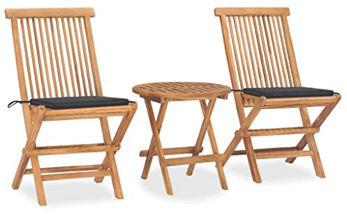 QJBSAVVA 3-TLG Garten-Essgruppe, gästebett eckbank polsterbank fußhocker Geeignet für Strand Café Flur Balkon mit Kissen Klappbar Massivholz Teak