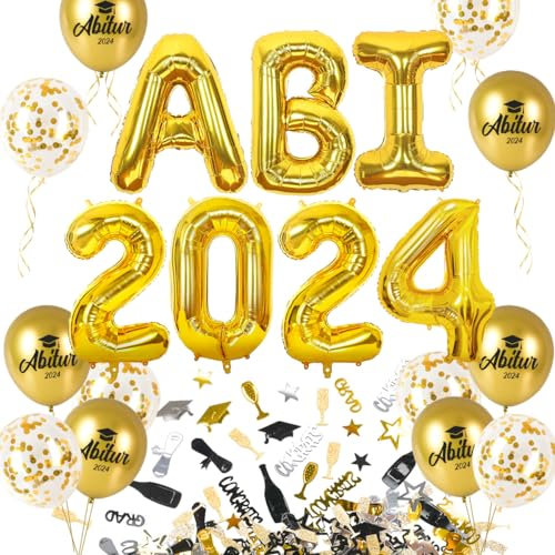 iZoeL Abitur 2024 Deko, ABI 2024 Folienballons, ABI Luftballon, ABI Konfetti Tischdeko, Abschluss Abschlussfeier ABI Schulabschluss Dekoration 2024 (Gold ABI)