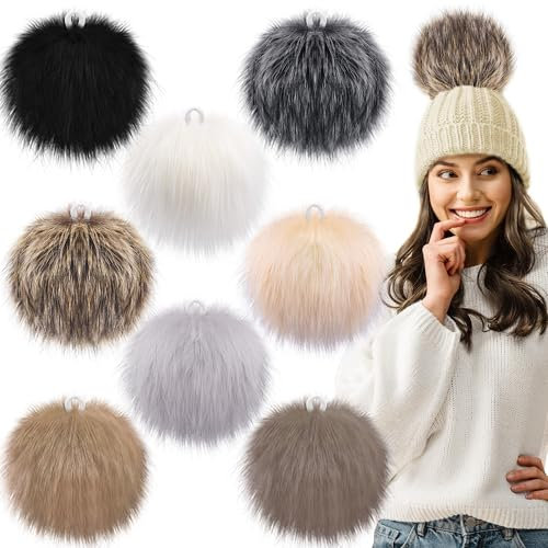 SIQUK 8 Stück Kunstfell Bommel für Mützen 15cm, Kunstfell Fellbommel Groß Pom Pom mit Elastischer Schlaufe Winter Fellbommel für Beanies Tasche Anhängern Dekoration