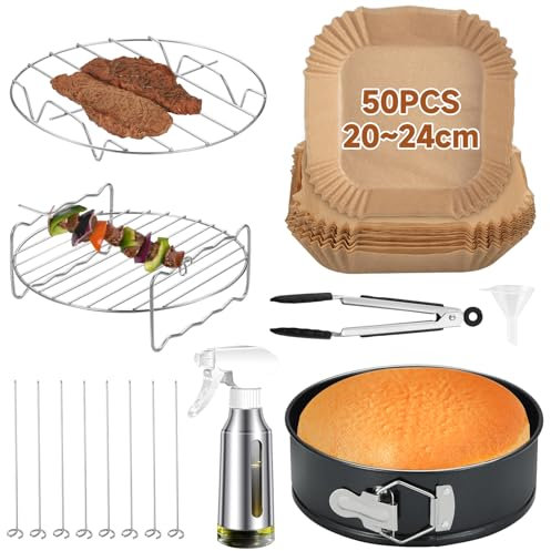 HAUSPROFI Accesorios Freidora de Aire, Air Fryer Accesorios, Accesorios Freidora Sin Aceite, Apto para Cosori 5,5L etc Air Fryer, Incluye Papel Desechable, Pulverizador de Aceite, Pinzas de Cocina etc