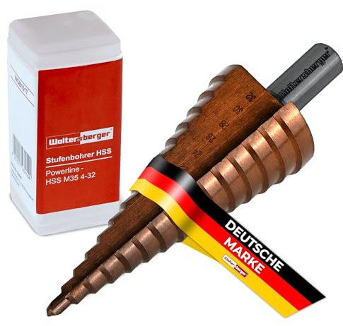 Woltersberger® Cobalt HSS-E Stufenbohrer mit 10mm Schaft | Kegelbohrer Ø 4-32mm | HSS Stufenbohrer mit 15 Stufen | Ideal für Edelstahl, Metall, Holz, Aluminium, Messing, Kunststoff