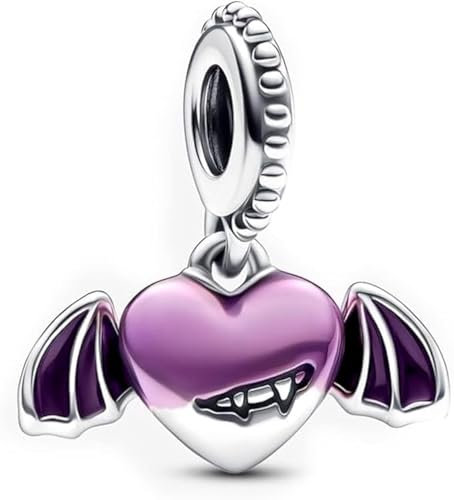 TCZNAF Halloween Charms Vampire Winged Bead Herz Anhänger 925 Sterling Silver Zirkonia Kompatibilität für Europas Armband für Damen