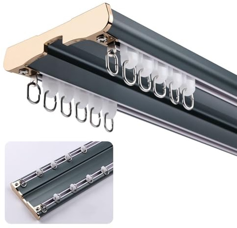 Vorhangschiene aus Aluminium Gardinenschiene mit stummen Rollen 2-läufig Deckenhalterung glänzend Deckenschiene langlebiges Decken-Vorhangschiene für Vorhänge Raumteiler Balkon Büros(4.0m 13ft)