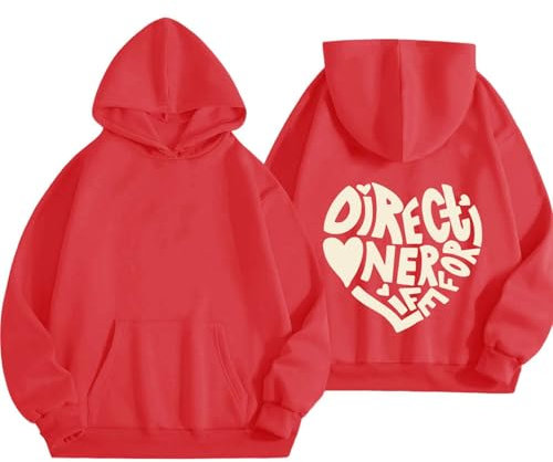Sweat Rose Fushia Femme Sweat Femme Bleu Sweat-shirt à capuche à manches longues avec cordon de serrage pour femme Lettre graphique imprimée Col rond Gilet Sweat Femme Avec Capuche Pull Plaid (Red, M)