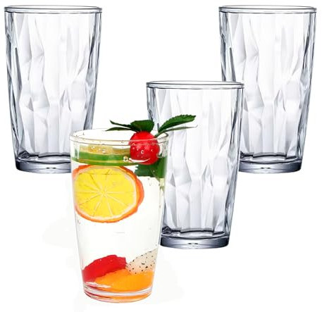 Hylruu Lot de 4 gobelets en plastique incassables de 490 ml - Verres à cocktail réutilisables - Verres à eau en acrylique portables pour jus, bière, lait, pique-nique, fête