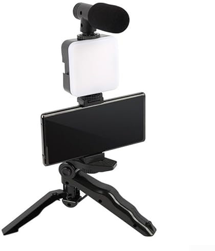 Essential Smartphone Vlog Kit con trípode soporte, mini micrófono, luz LED de relleno