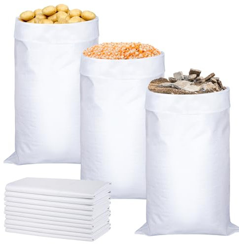 Sacchi per Macerie, Sacchi in Polipropilene 10 Pezzi Sacchi per Detriti, 105 * 65cm Sacchi Giardinaggio, Grandi Sacchi di Raccolta Stabili per Trasporto di Cereali, Ortaggi, Sabbia, Macerie, 50 kg