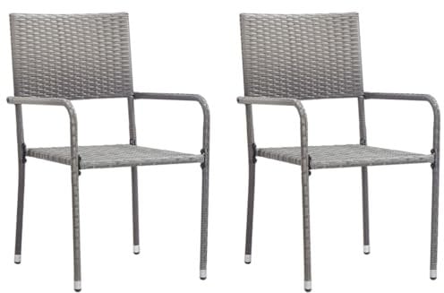 ShGaxin Garten-Essstühle 2 STK. Stapelbar Grau Polyrattan, Gartensessel, Balkonstuhl, Hochlehner, Balkon Stühle, Terrassenstuhl, Balkonmöbel - 318699