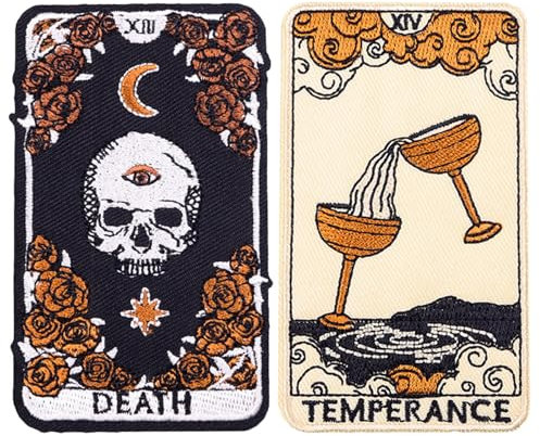 Qaestuan 2 Stück Bestickte Aufnäher, Aufnäher zum Aufbügeln, Patches zum Aufbügeln mit Totenkopf- und Weinglasmuster, Bestickte Aufnäher zum Aufnähen oder Aufbügeln, für Kleidung, Hosen, Hüte, Jeans