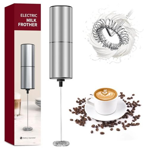 Mousseur à lait portatif en acier inoxydable alimenté par piles, mousseur à lait et mini mousseur à café, électrique portable pour latte, cappuccino, chocolat chaud