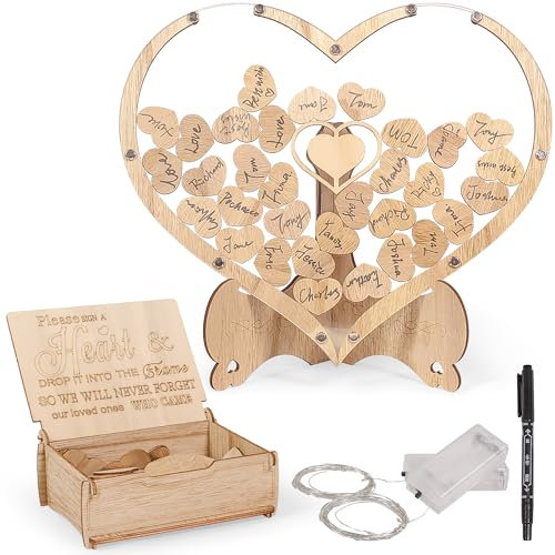 Wedding Guest Book, PVUEL Alternative Wood Heart Drop Guest Book for Guests to Sign, Wooden Hearts Wedding Decoration Set for Wedding Reception Birthday Graduation Party Memorial Days