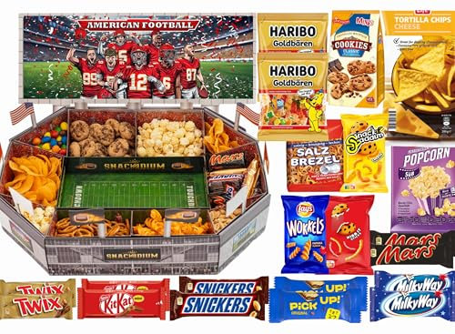 American Football Snackstadion Pro 2025 - Einizgartiges Geschenk für echte Football Fans, Echtes Stadionfeeling für Zuhause. Überraschung für jeden Football Fan - (Rot/Weiß)